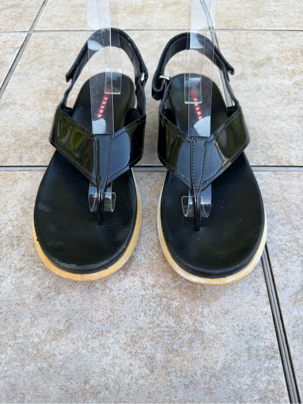 Prada Sport Womens Patent Leather Flats Sling back Black